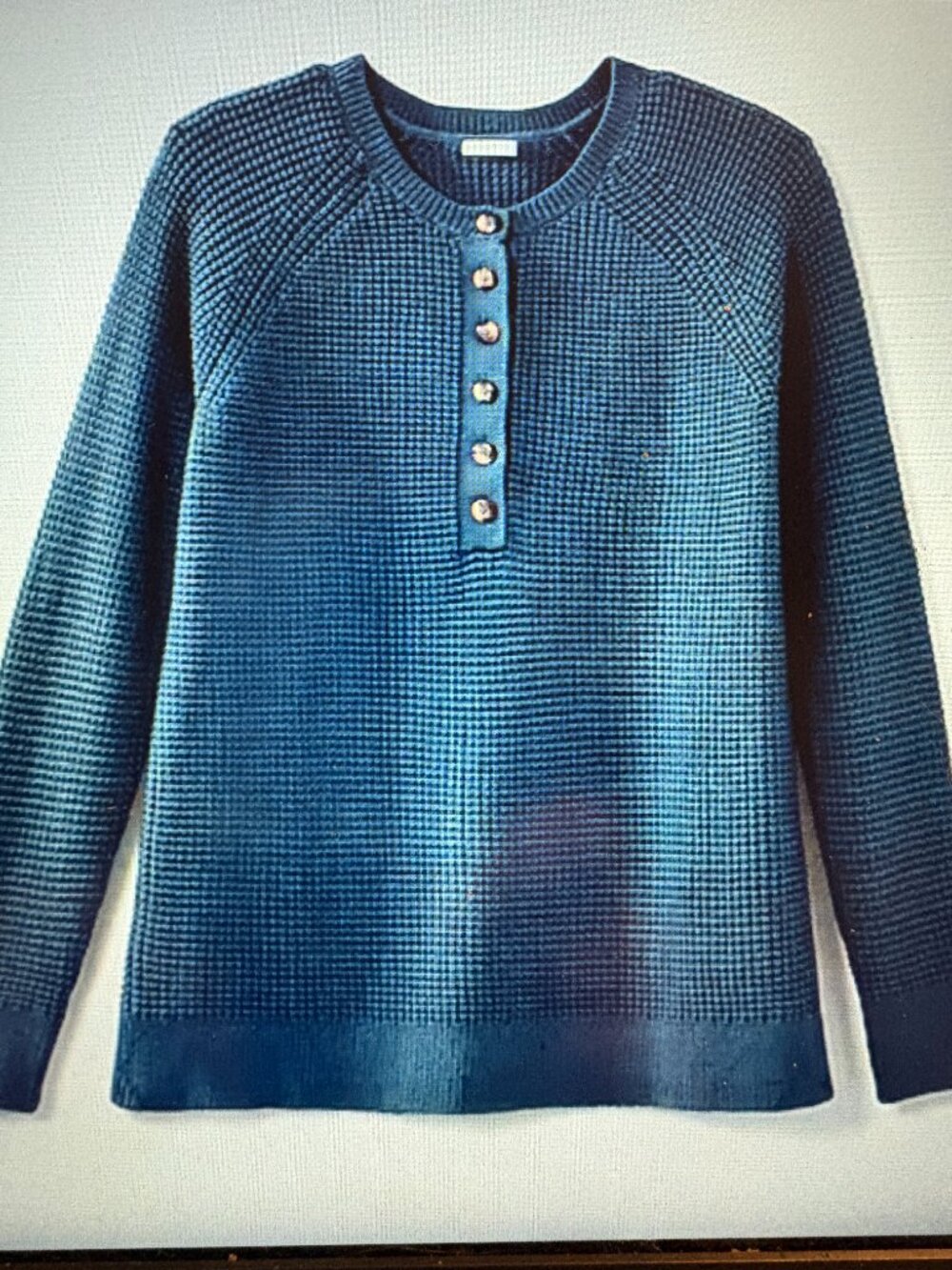 NWOT J. Jill Navy Cotton Waffle Knit Henley Sweater Sz M - Picture 2 of 5